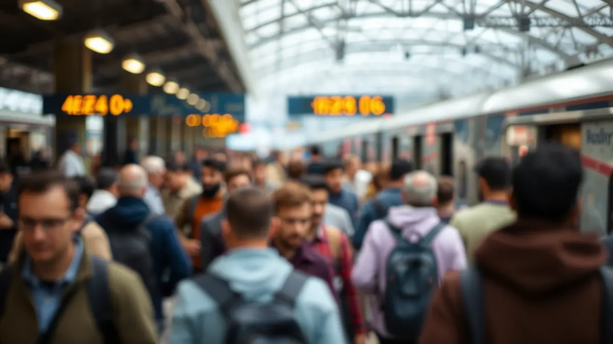 Generic image of a train station with passengers waiting, symbolizing service delays.