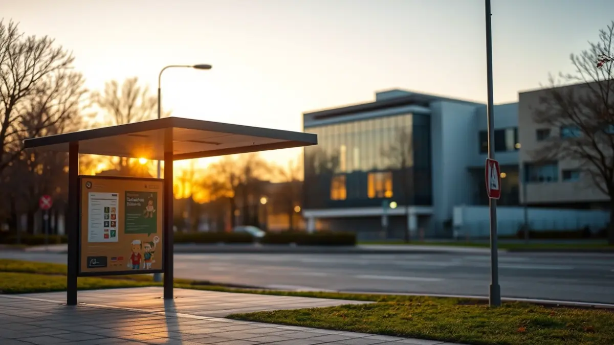 Generic image of a school bus stop at dawn.