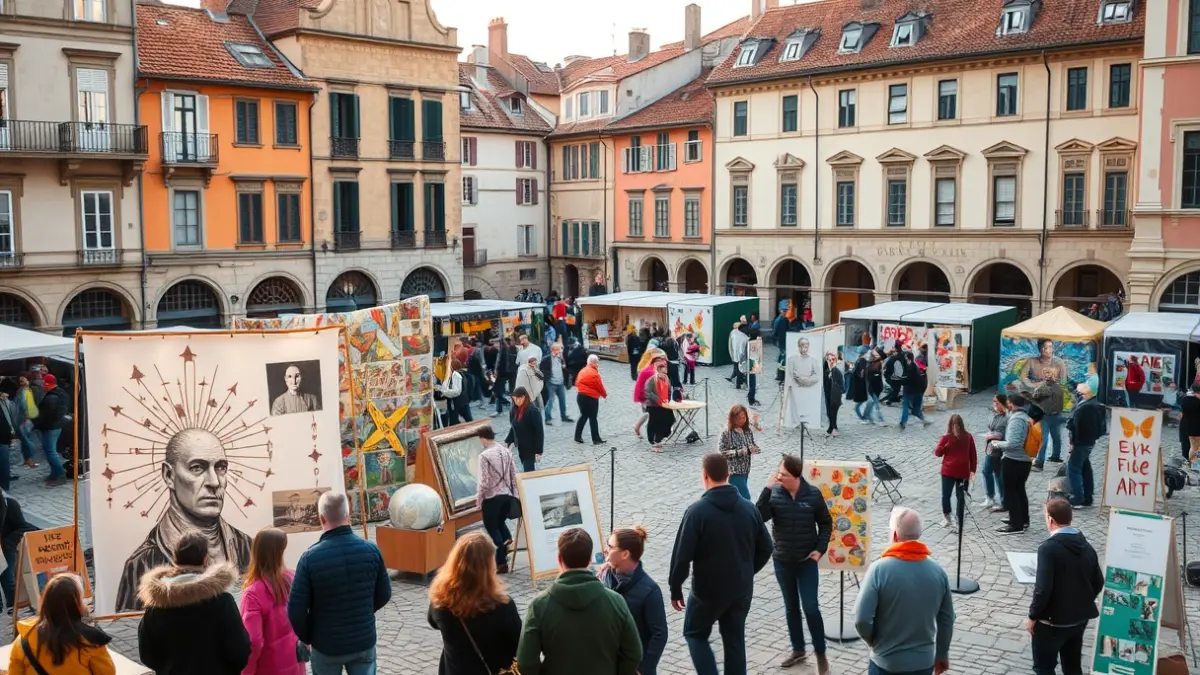 Imagen de un evento cultural al aire libre en una plaza histórica.
