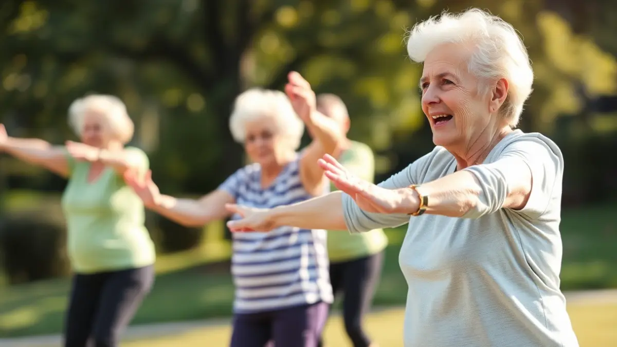 Generic image of senior citizens exercising outdoors.