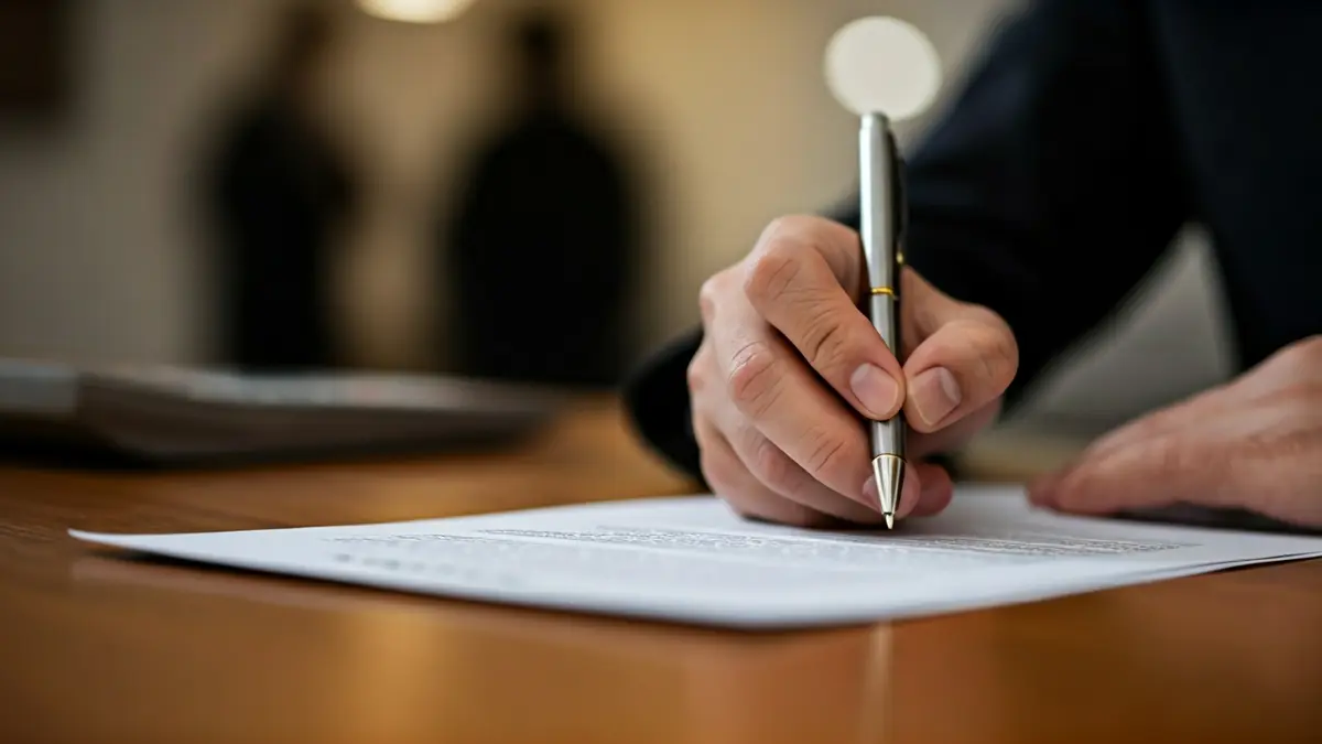 Generic image of a hand signing a document, symbolizing budget approval.