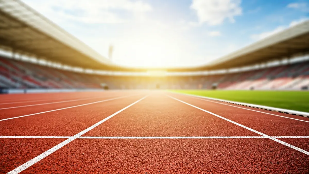 Imagen genérica de una pista de atletismo con la línea de meta.