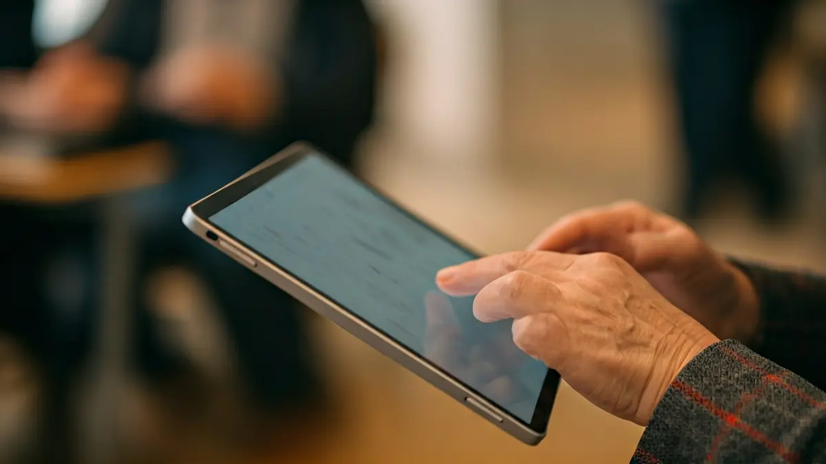 Generic image of an elderly person using a tablet in a learning environment.