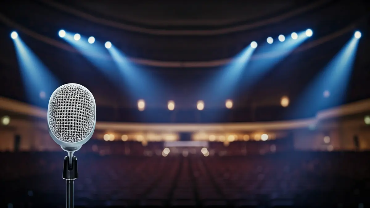 Imagen genérica de un escenario con un micrófono, representando un festival de música.