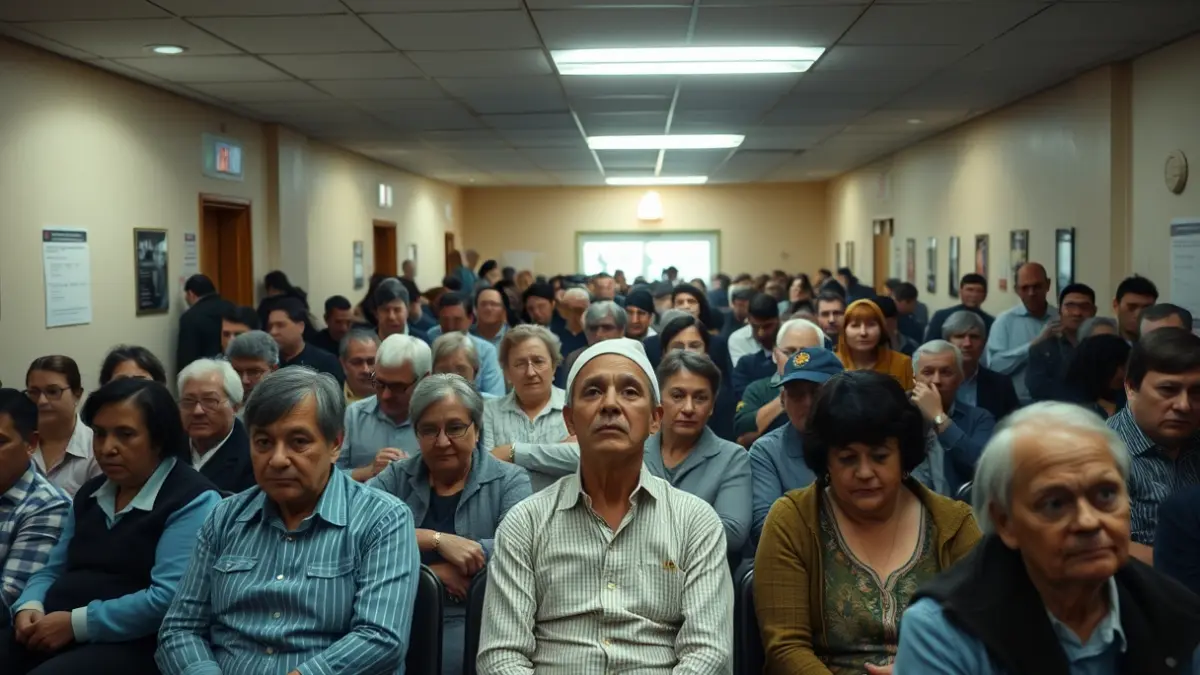 Generic image of a crowded waiting room in a public service.