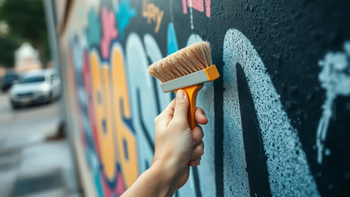 Imagen genérica de una mano limpiando grafitis de una pared.
