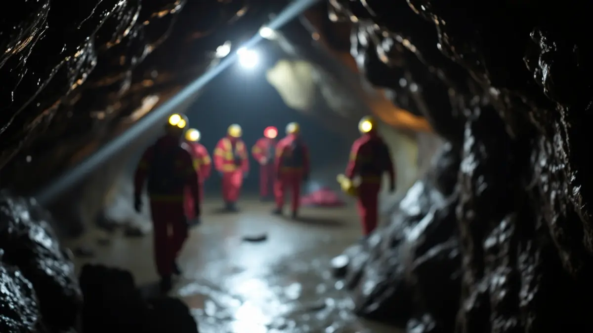 Imagen genérica de luces de emergencia en una cueva durante un simulacro de rescate.