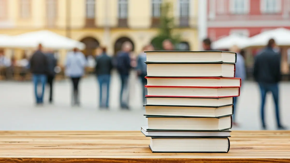 Imagen genérica de libros y un ambiente cultural en una plaza.