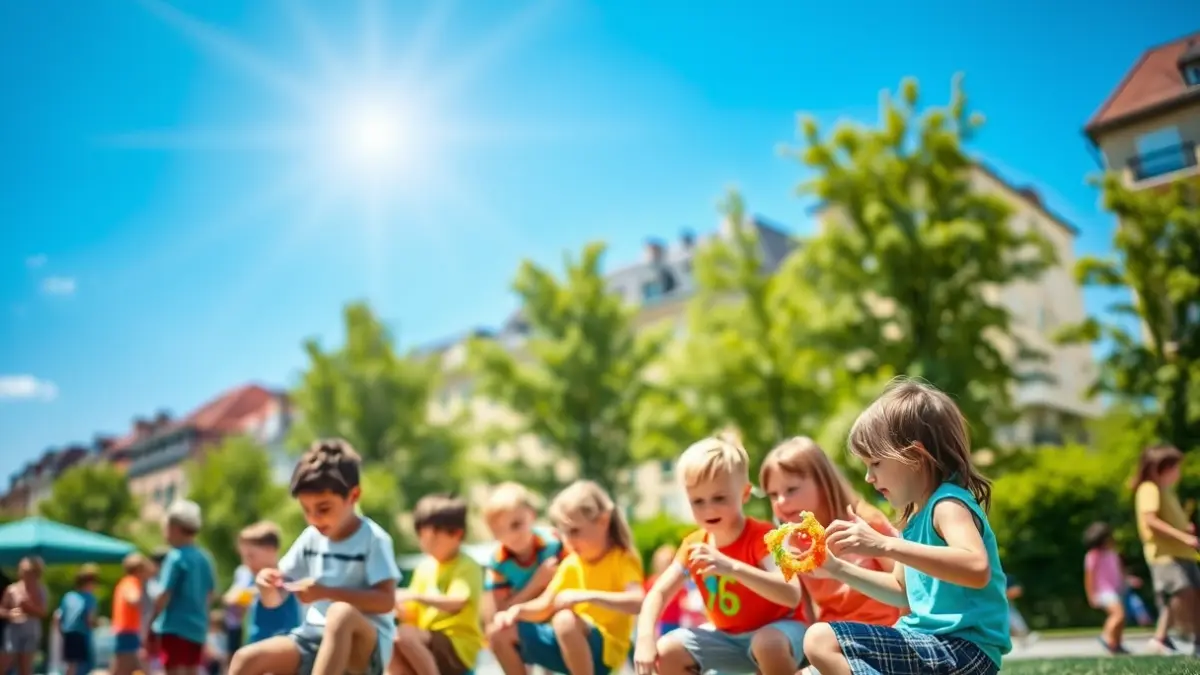 Imagen genérica de niños participando en actividades de campamento de verano al aire libre.