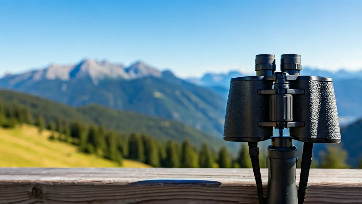 Generic image of binoculars in a mountainous landscape, symbolizing birdwatching.