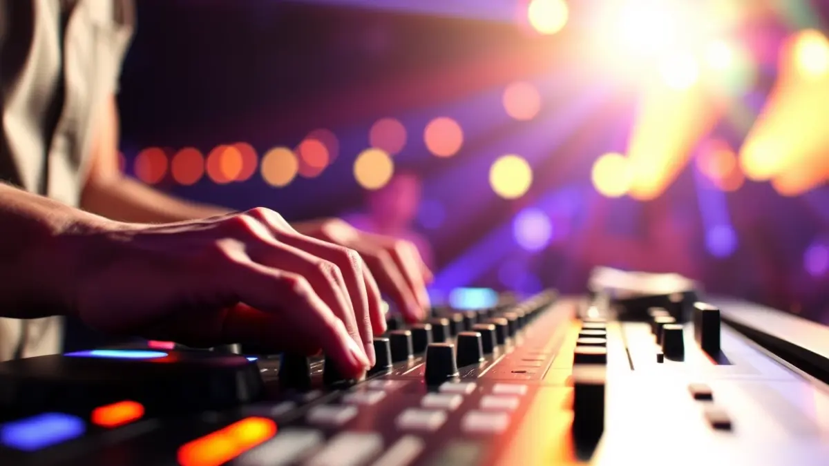 Generic image of a DJ mixing console with colorful lights.