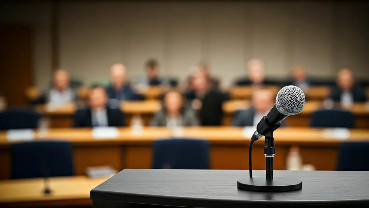 Imagen genérica de un micrófono en un podio, simbolizando un debate político o una declaración.