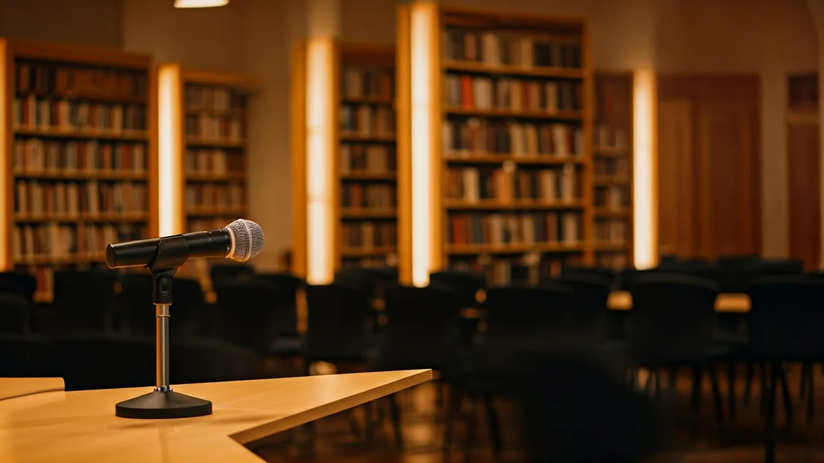 Imagen genérica de un interior de biblioteca con estanterías de madera y un ambiente acogedor de lectura.