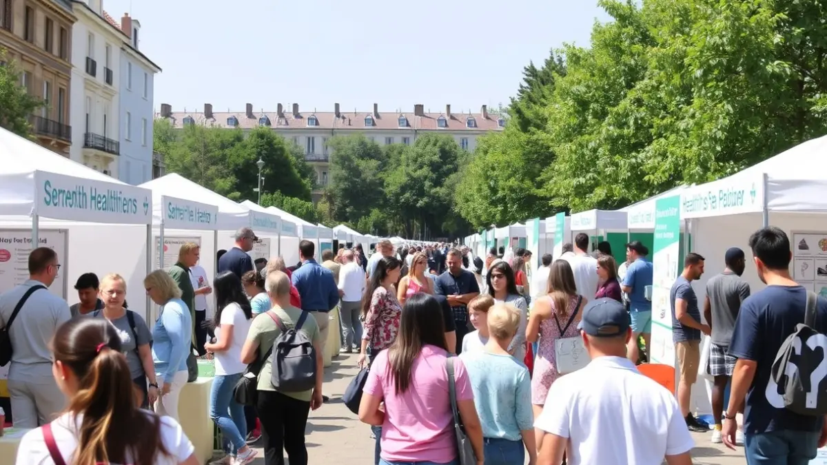 Generic image of a community health fair in a park.