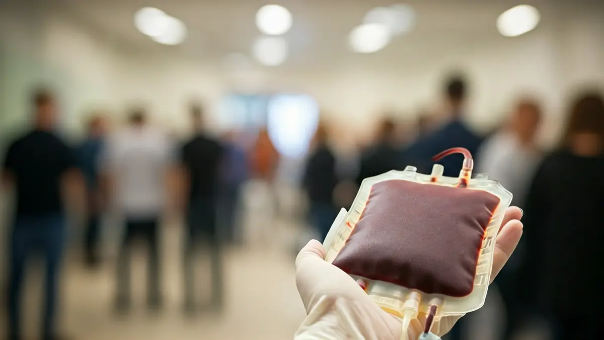 Imagen genérica de una bolsa de donación de sangre siendo llenada.