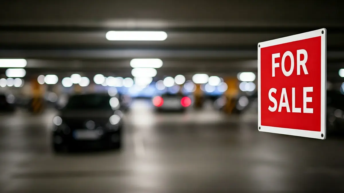 Imagen genérica de un cartel de 'se vende' en un aparcamiento.
