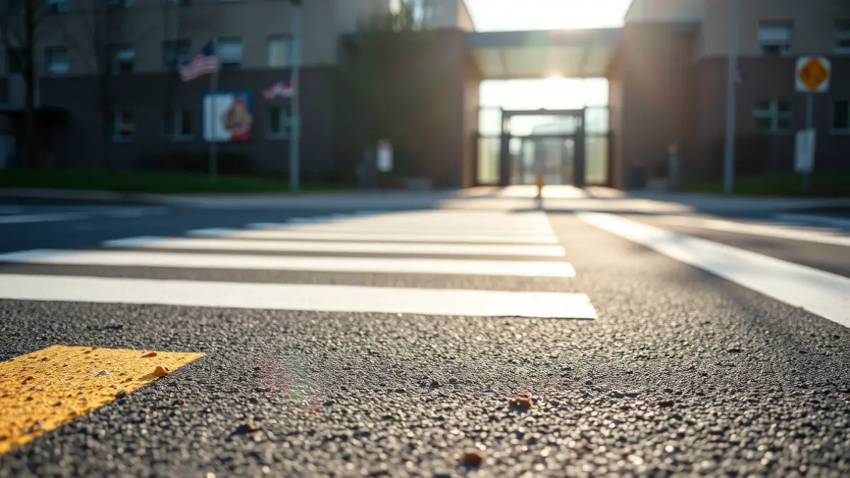 Pasos de peatones con pictogramas cerca de un centro educativo en Torrejón de Ardoz.