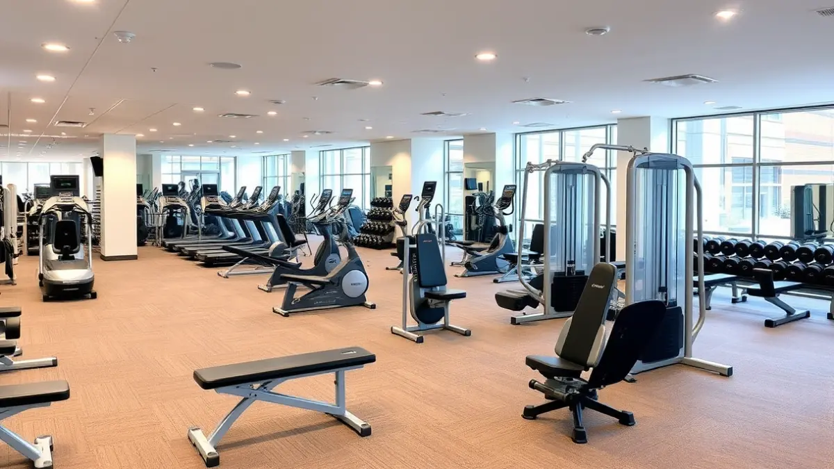 Imagen genérica de un gimnasio moderno con diversas máquinas de ejercicio.