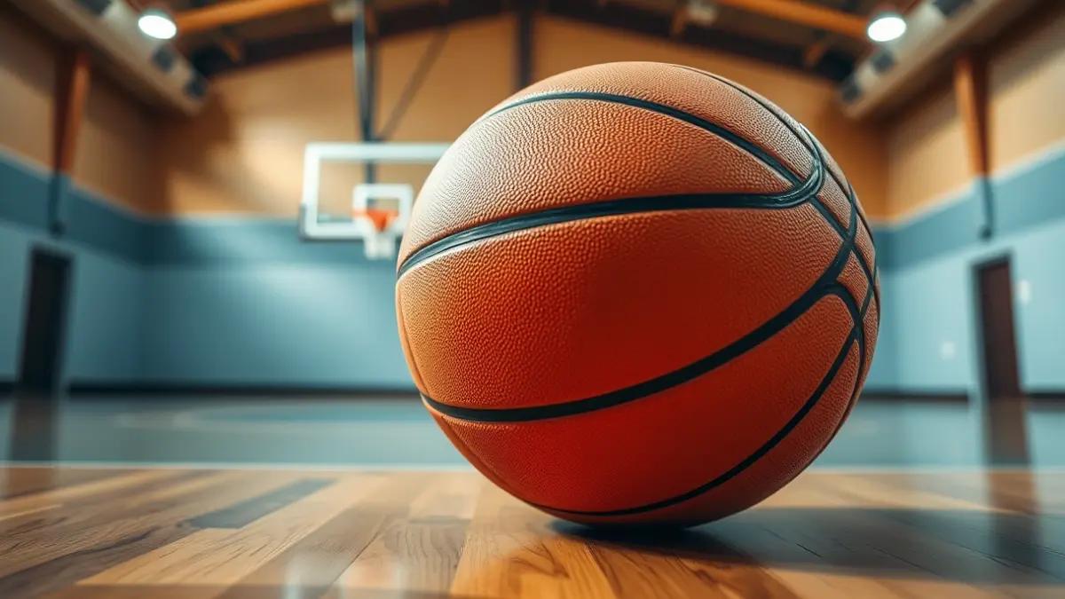 Generic image of a basketball on a court.