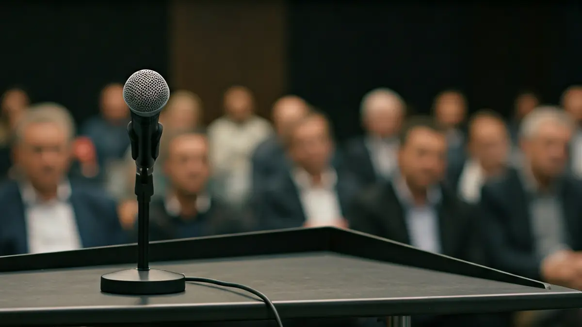 Generic image of a microphone on a podium during an informational session.