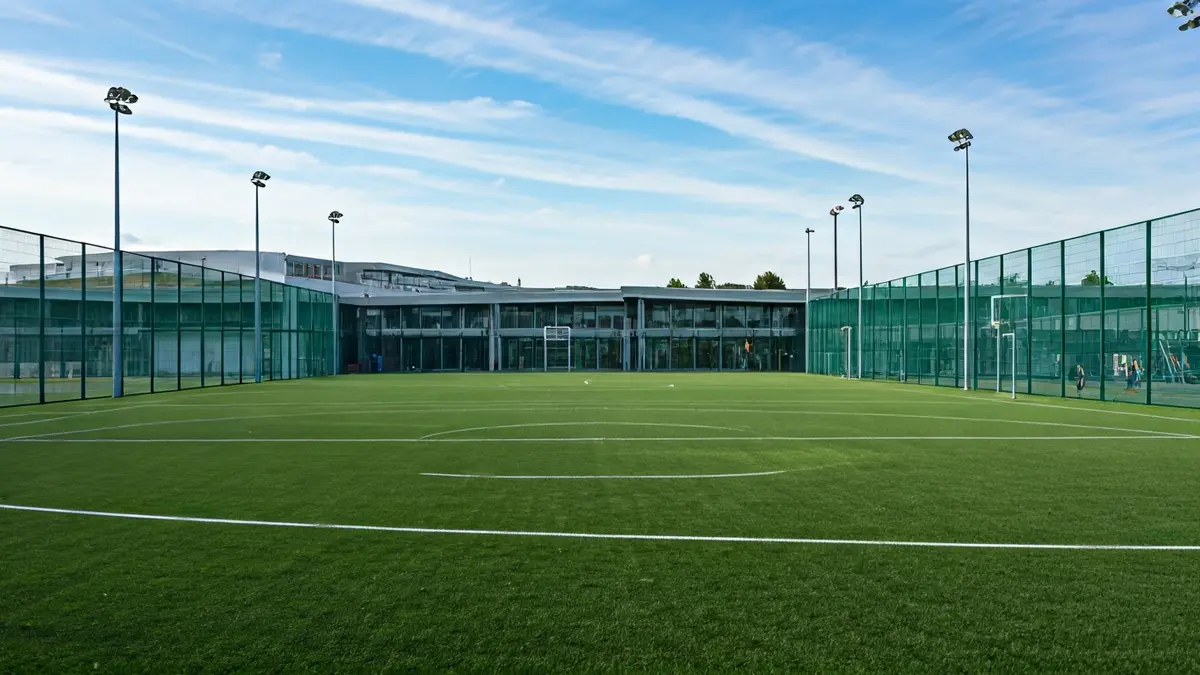 Imagen genérica de un complejo deportivo moderno con campos de fútbol y pistas de pádel.