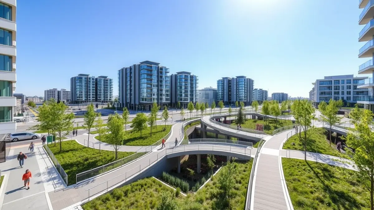 Image of a modern and accessible urban environment with green areas.