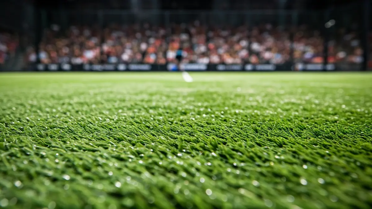 Generic image of a renovated green artificial turf padel court.