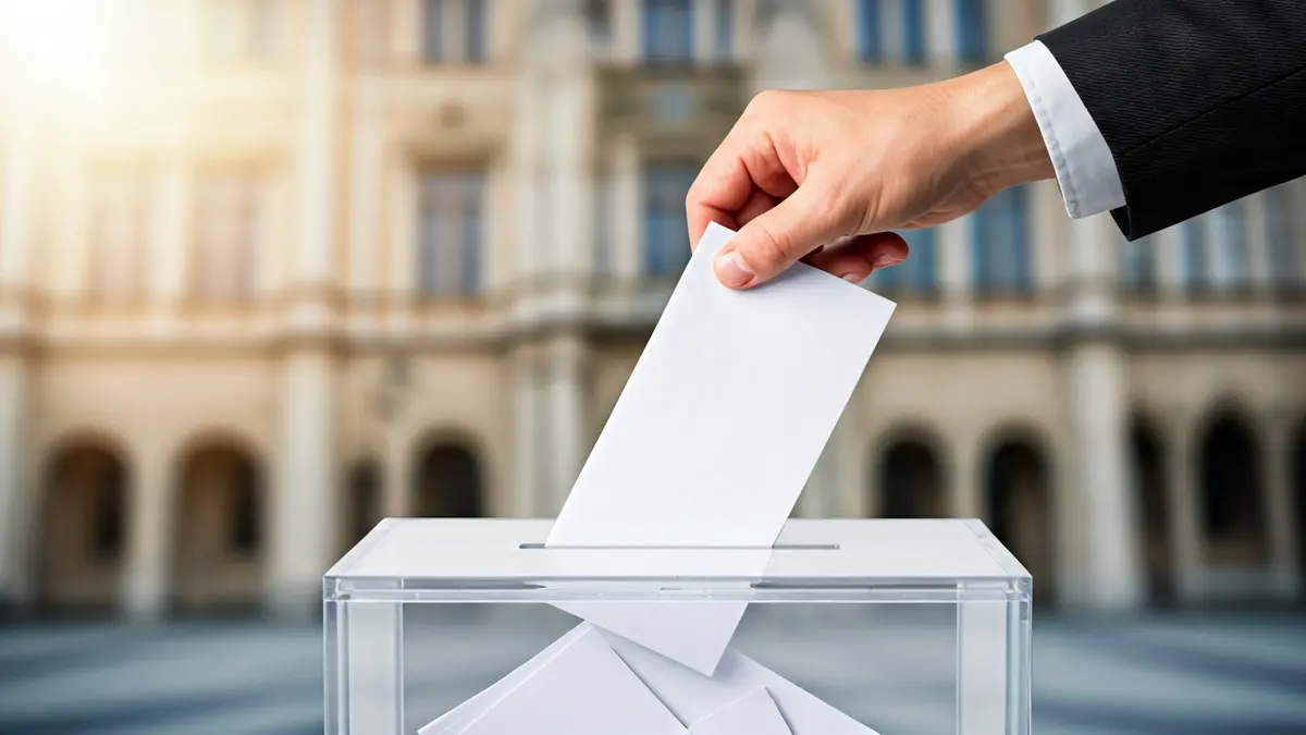 Generic image of a hand casting a vote into a ballot box, symbolizing citizen participation.
