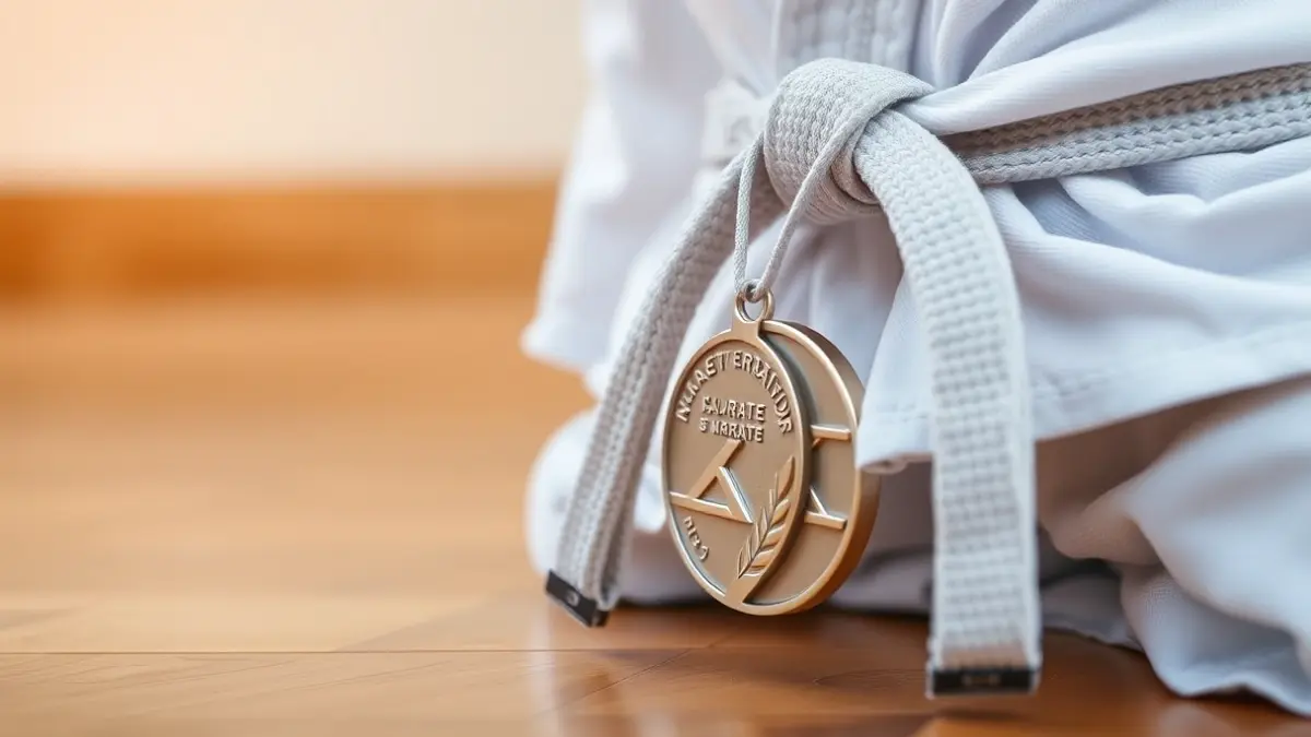 Generic image of a karate belt with a silver medal, symbolizing a sports achievement.