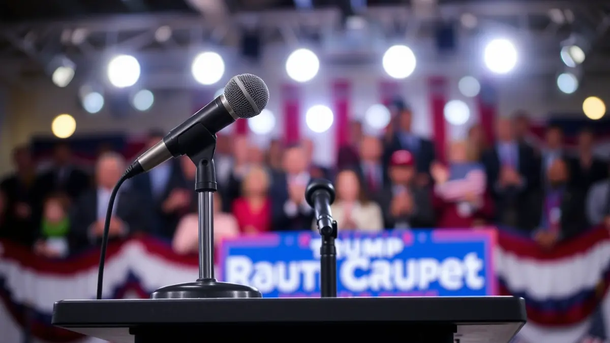 Imagen genérica de un micrófono en un podio durante un evento político.
