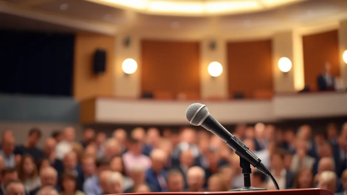 Imagen genérica de un micrófono en un podio, simbolizando un anuncio político.