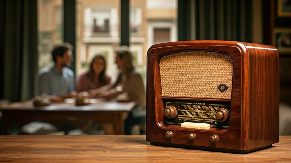 Image of an old radio in a Madrid home from the 1920s.