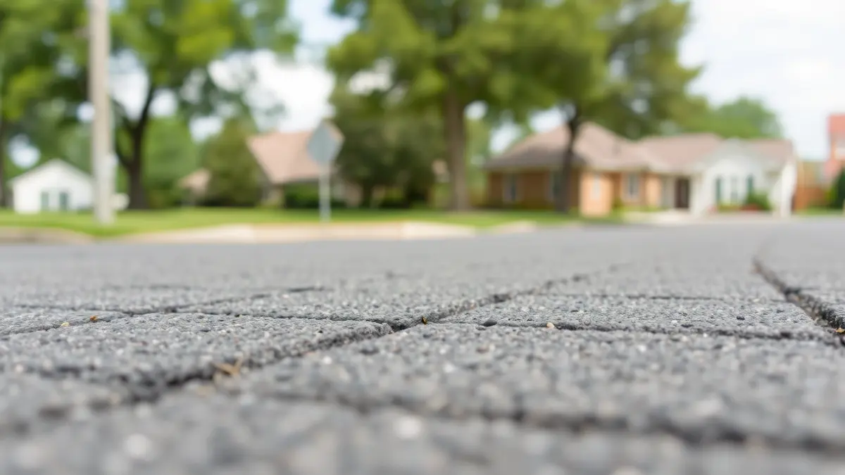Generic image of a newly paved street in a residential area.