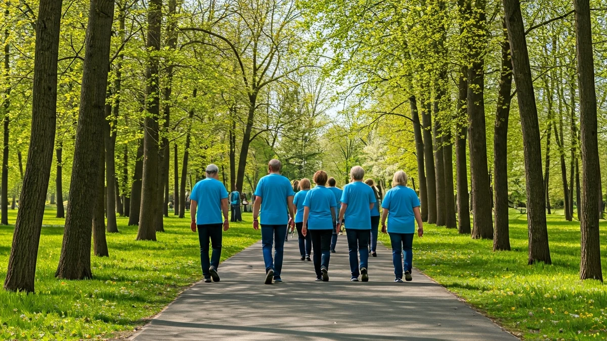 Imagen genérica de personas caminando en un evento solidario al aire libre.