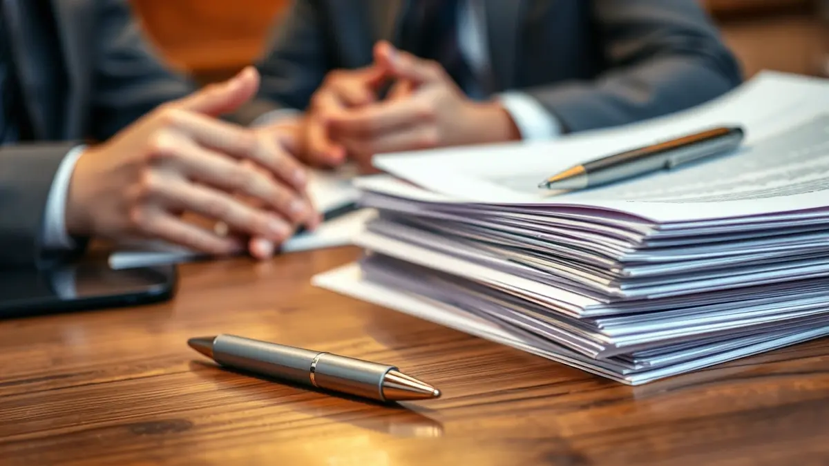 Generic image of legal documents and a pen on a desk.