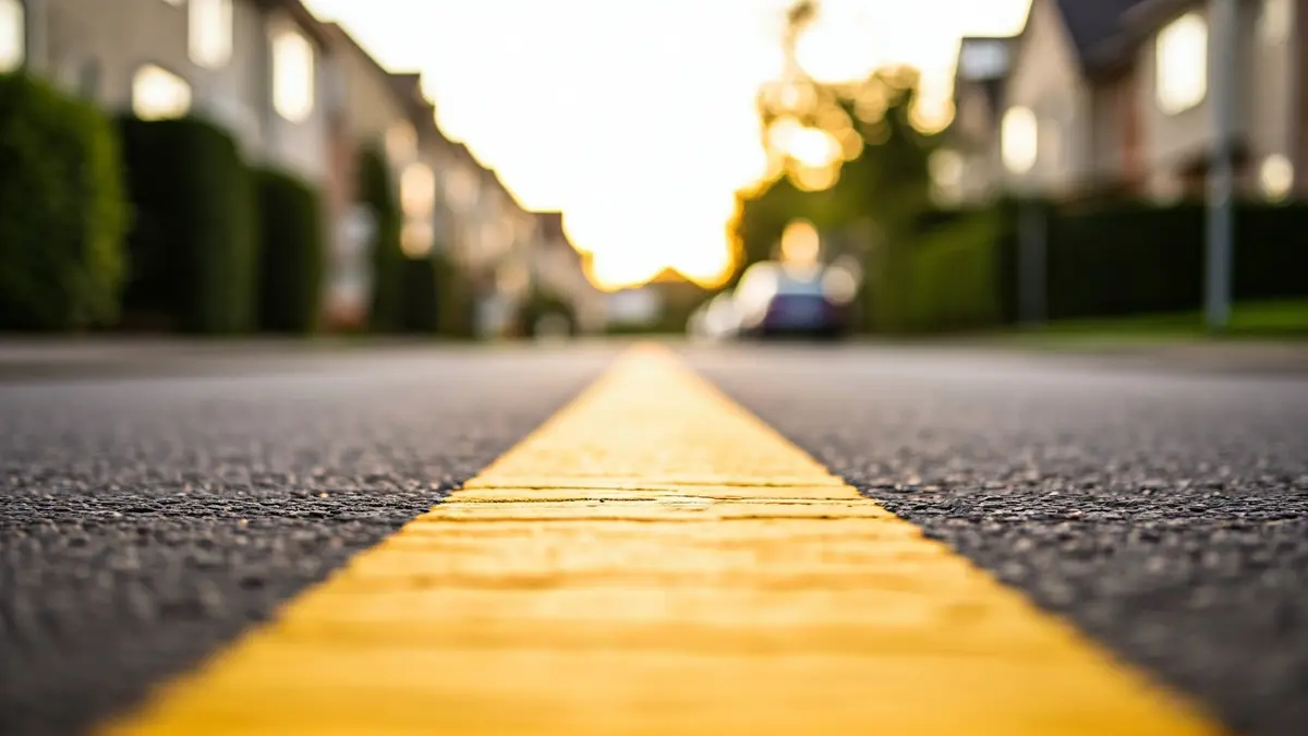 Imagen genérica de una línea amarilla de prohibido aparcar en el asfalto.