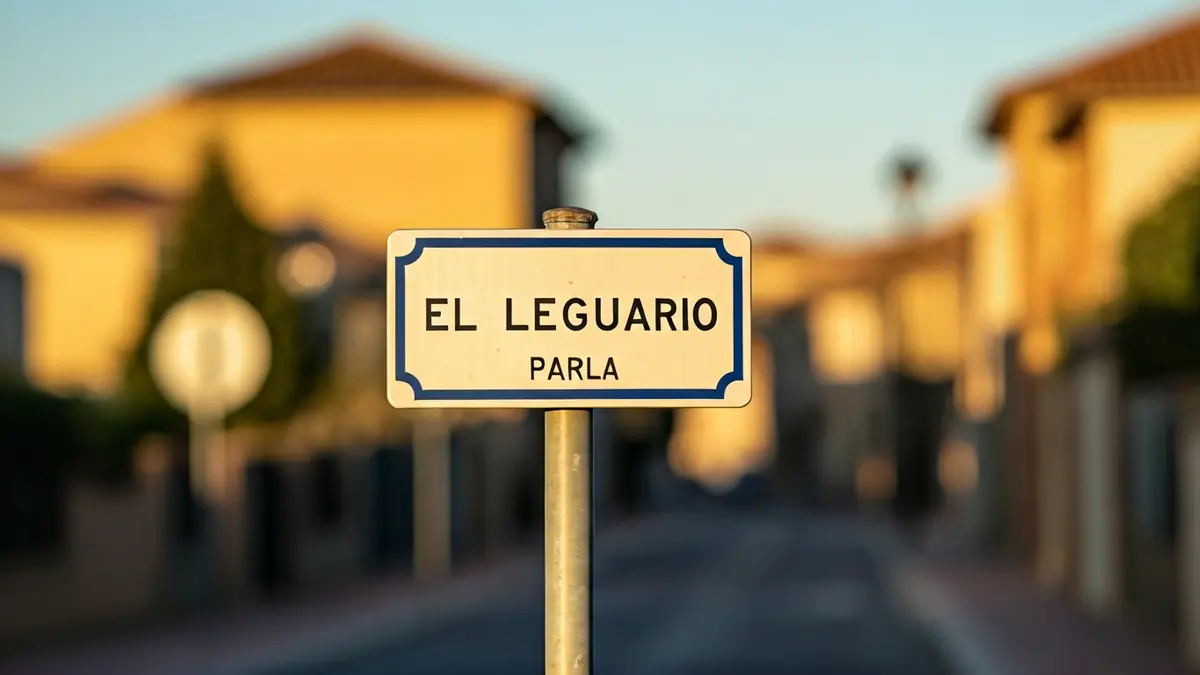 Street sign for El Leguario neighborhood in Parla.