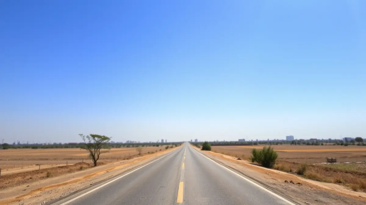 Imagen de una carretera de un solo carril que conecta un barrio con el centro urbano.