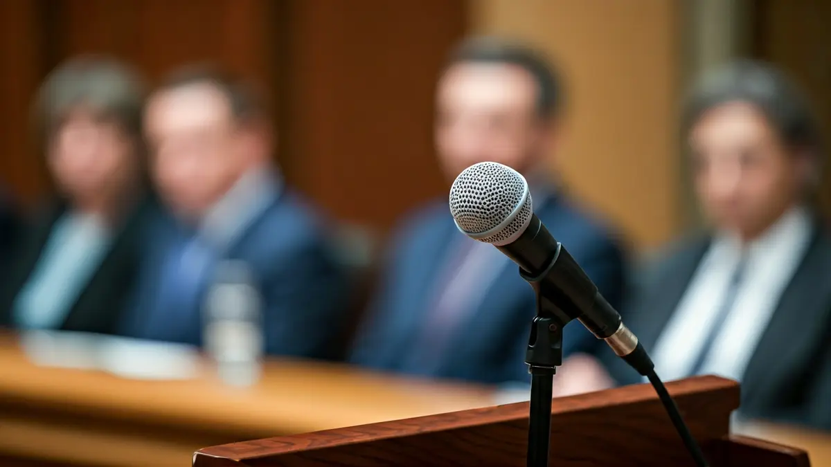 Generic image of a microphone on a podium, symbolizing a public complaint or denouncement.