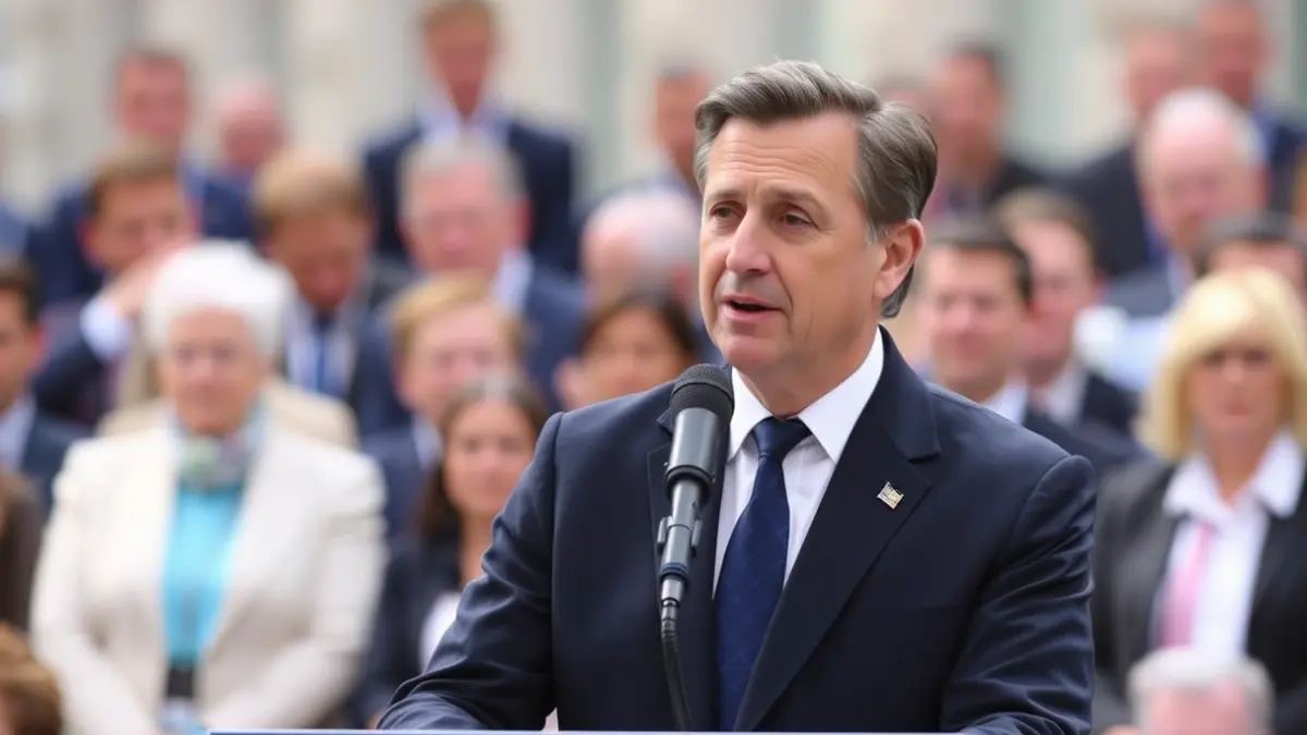 Generic image of a microphone on a podium during a political event.