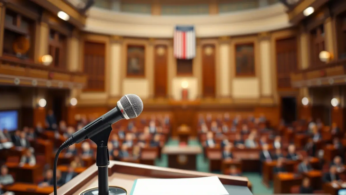 Generic image of a microphone on a podium, symbolizing a political announcement.