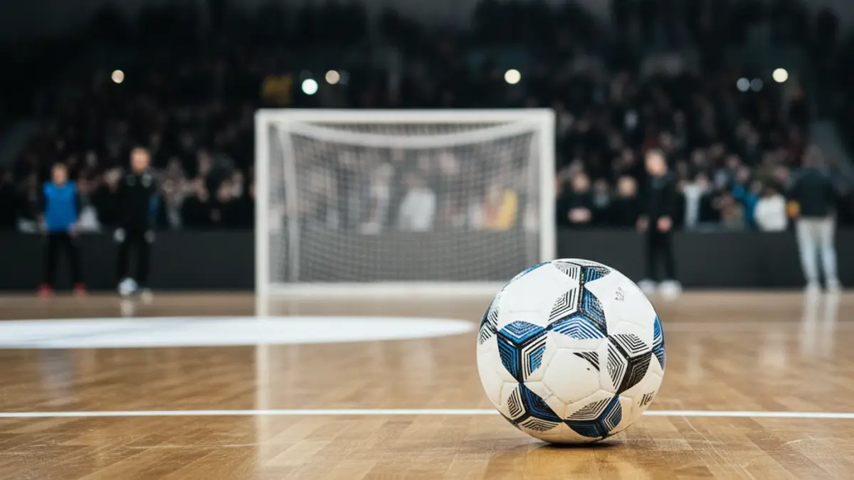 Generic image of a futsal ball on a court.