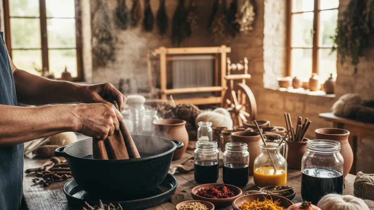 Generic image of hands working with natural dyes and plants.