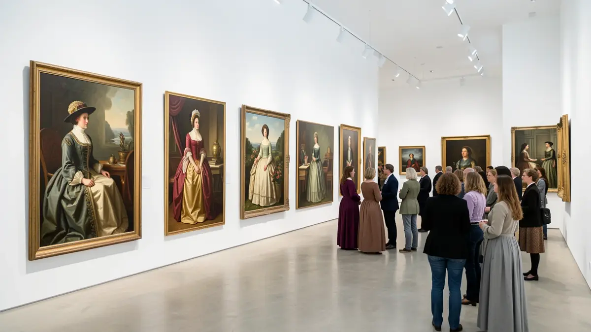 Exhibition of paintings depicting women from various eras.