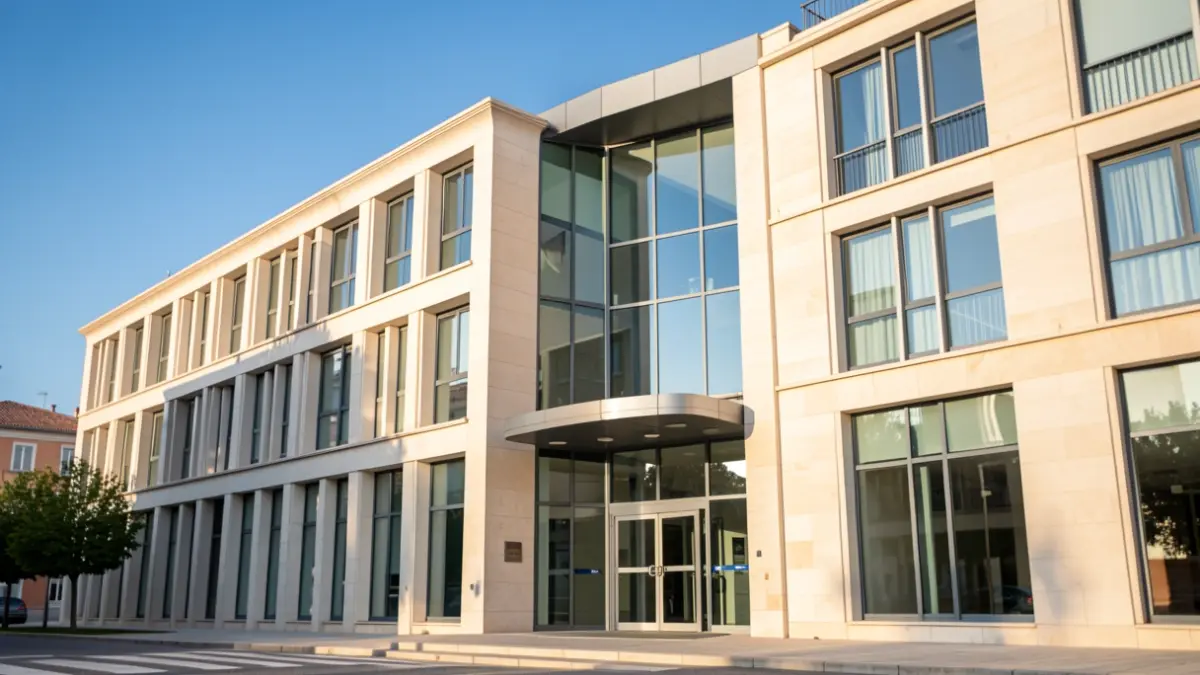 Facade of a business association building in the Comunidad de Madrid.