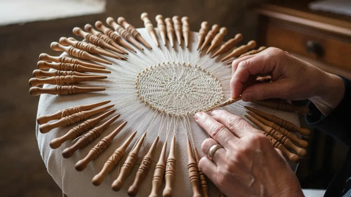 Generic image of hands working on bobbin lace.