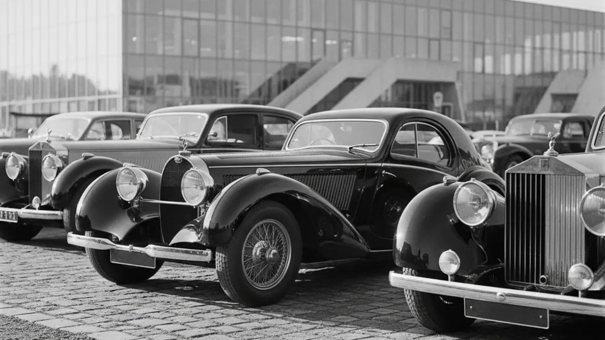 Image of vintage cars parked at an outdoor event.