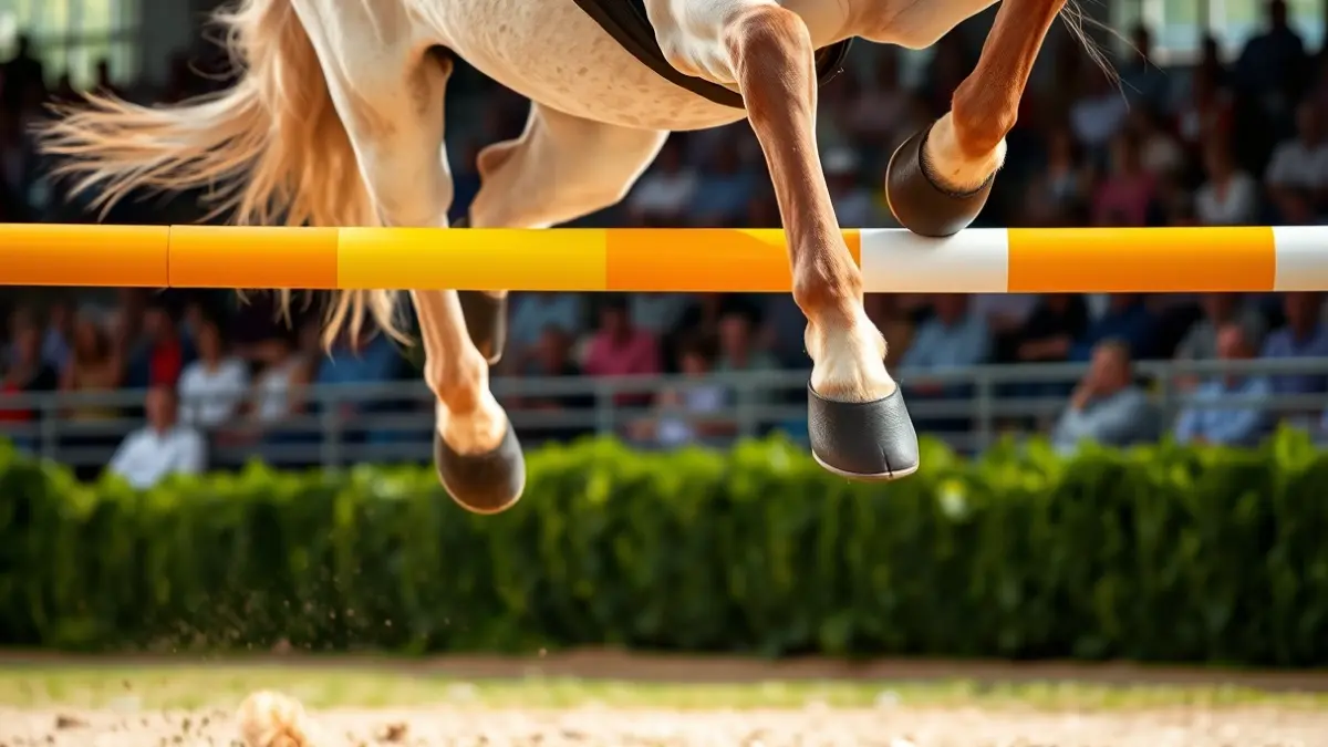 Imagen de un caballo saltando un obstáculo en una competición hípica.