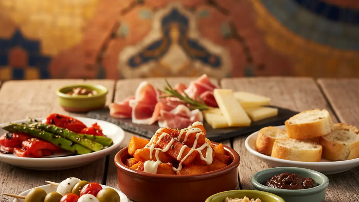 Generic image of various tapas on a wooden table.