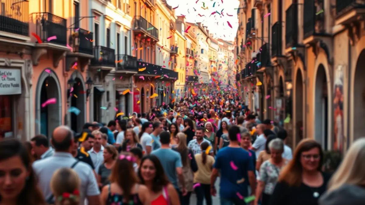 Image of a lively street during a cultural event in Alcalá de Henares.